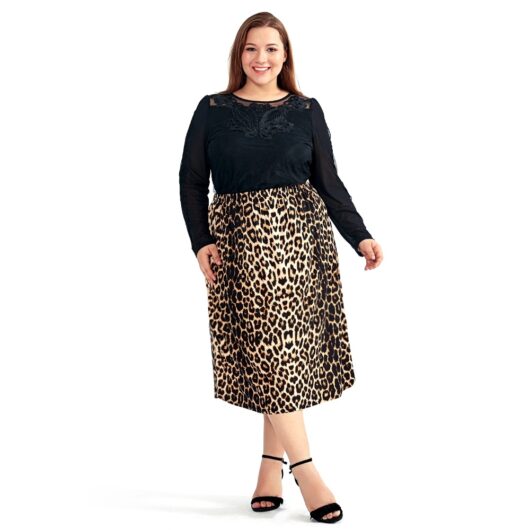 Vintage Plus Size Leopard Straight Midi Skirt