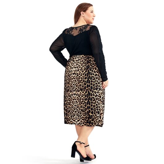Vintage Plus Size Leopard Straight Midi Skirt