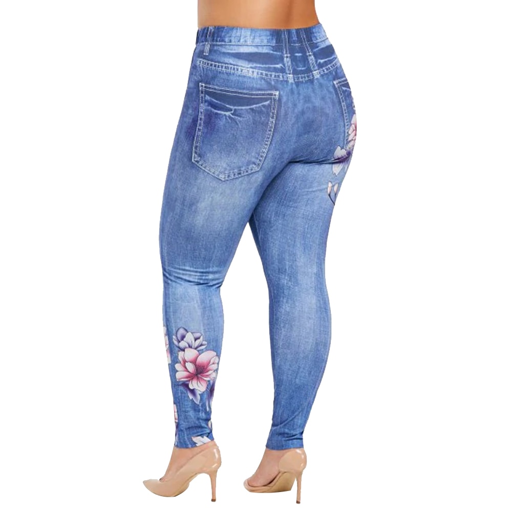 Floral-Print Imitation Denim Pants | For Bold Girls™ - Women's Plus ...