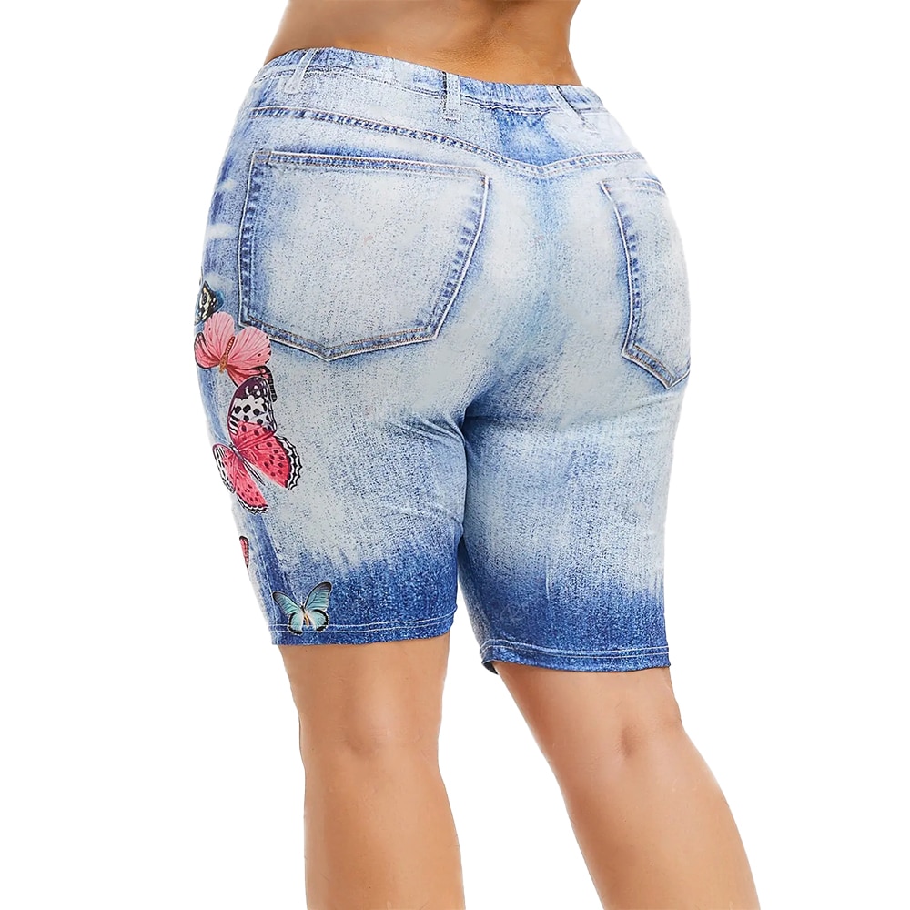 Butterfly Print Imitation Denim Shorts | For Bold Girls™ - Women's Plus ...