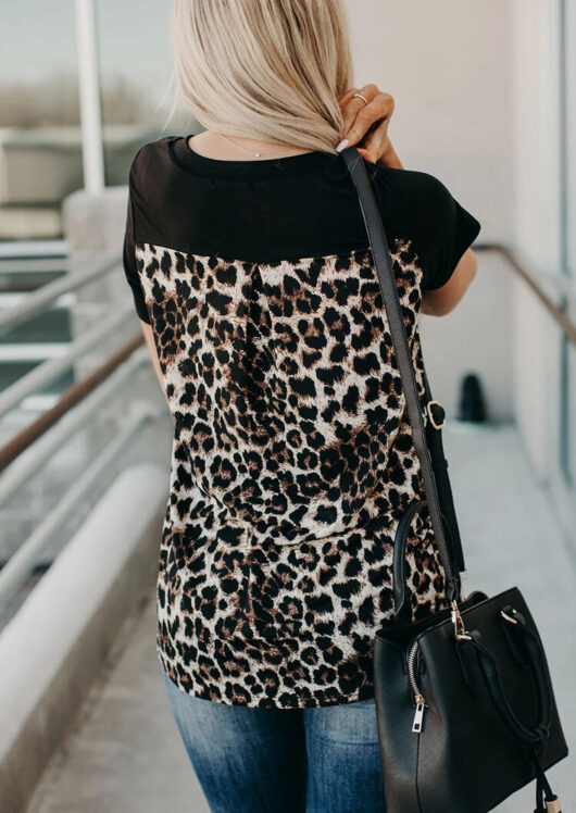 Short sleeve leopard print blouse