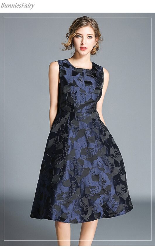 Retro Audrey Hepburn Jacquard Geometric Floral Dress