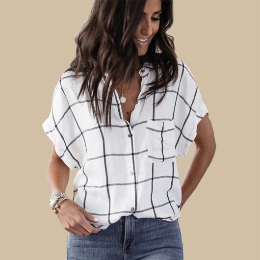Short Sleeve Grid White/Black Shirt
