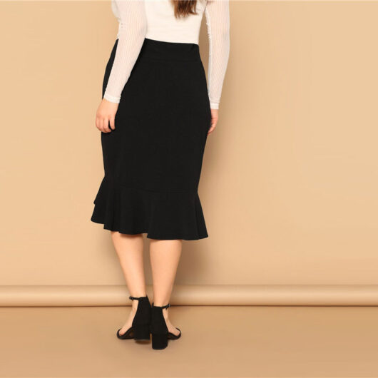 Black Asymmetrical Plus Size Midi Skirt