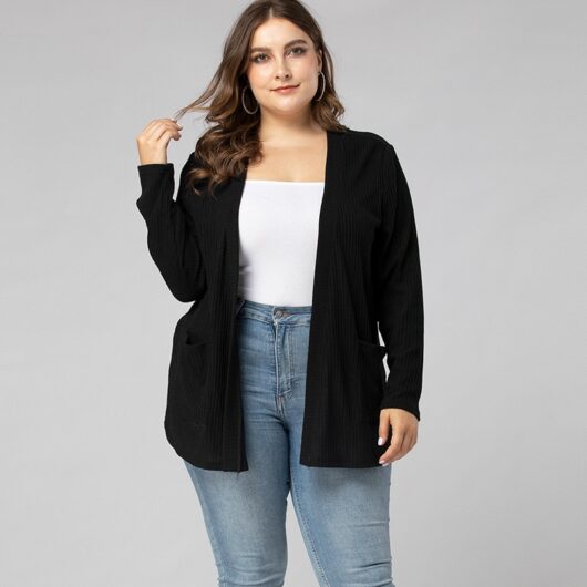 Women's Long Black Plus Size Cardigan Sweater