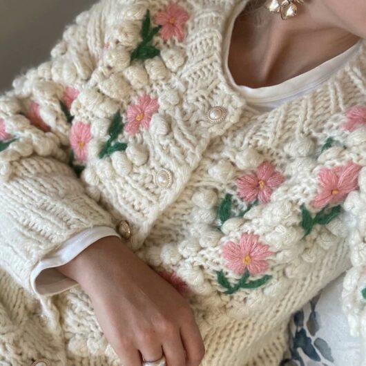 Knitted Women's Floral Cardigan