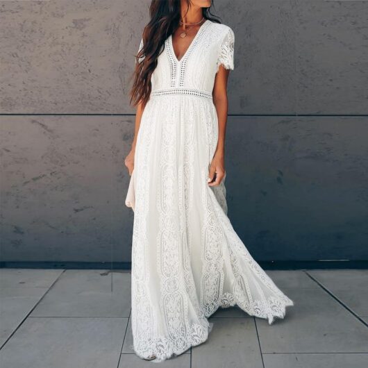 White Lace Maxi Dress with sleeves