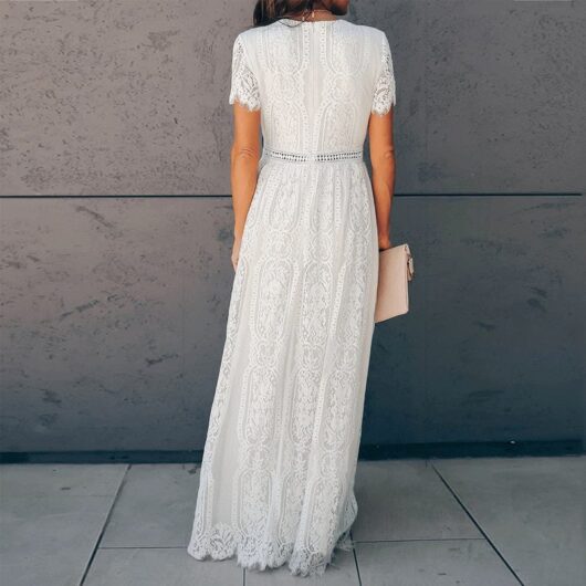 White Lace Maxi Dress With Sleeves