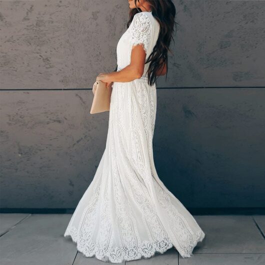 White Lace Maxi Dress With Sleeves